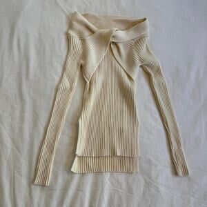 Gia studios cream ribbed off off shoulder sweater